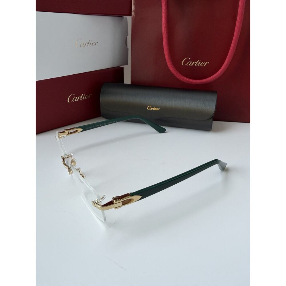 CARTIER CT0287O 009 Gold Green Transparent Clear Eyeglasses Rx Able AUTHENTIC - Picture 5 of 11